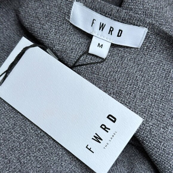 New FWRD The Label Sweater Medium Gray Microfiber Tweed Pinch Flare Sleeve Strip - Picture 6 of 7